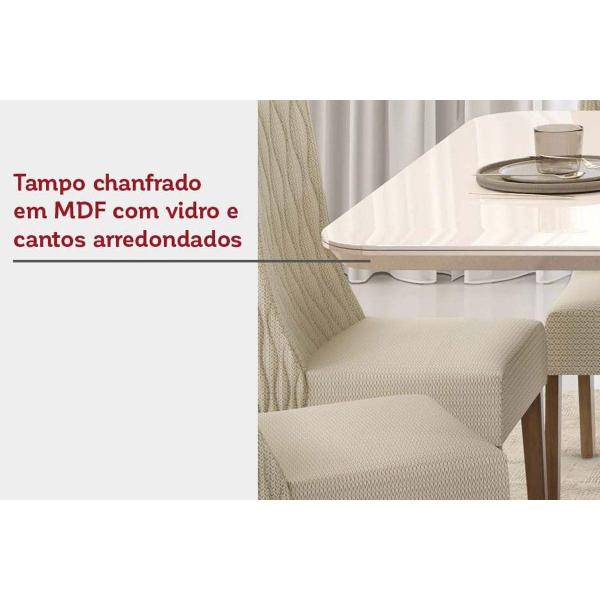 Imagem de Mesa p/ Cozinha Zafira c/ Tampo Madeirado c/ Vidro Curvo 200x100cm Freijó/Off White - DJ Móveis