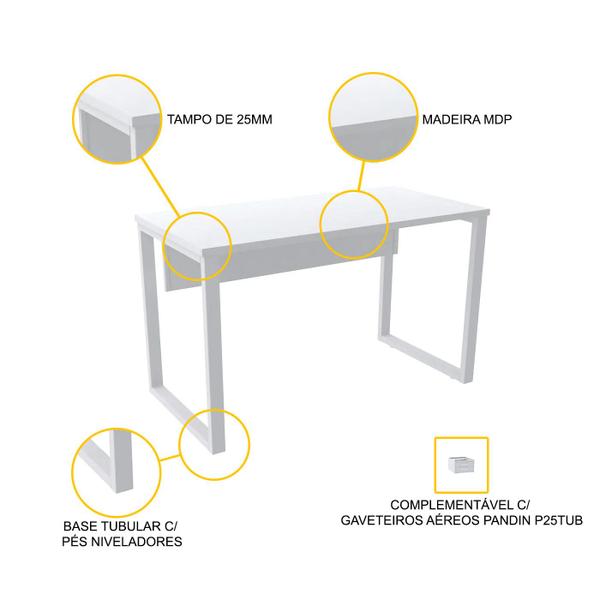 Imagem de Mesa p/ escritório 120x60 pandin p25tub - branco