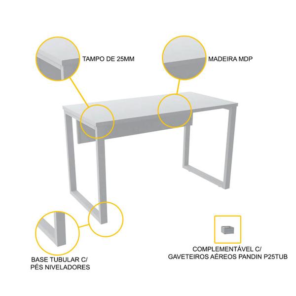 Imagem de Mesa p/ escritório 150x60 pandin p25tub - cinza