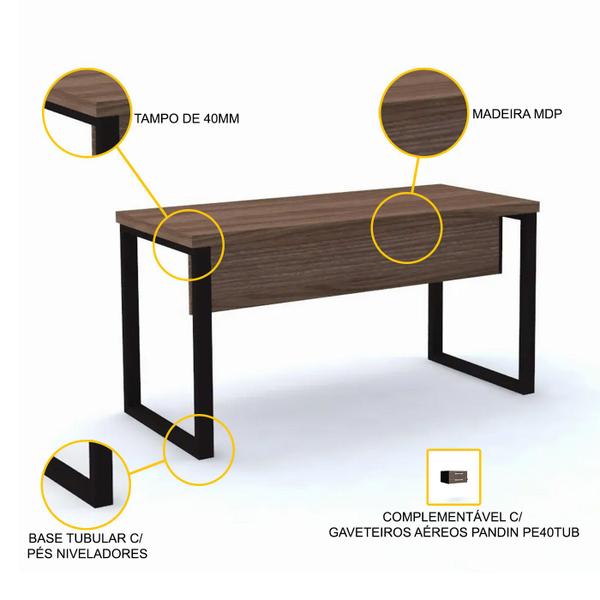 Imagem de Mesa p/ escritório 150x70 pandin pe40tub - walnut