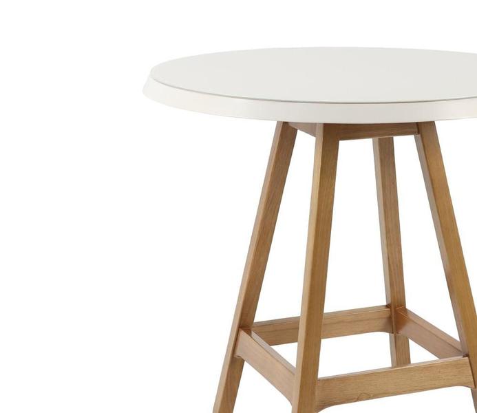 Imagem de Mesa Paixões Tampo Vidro Branco Base Madeira Amêndoa 80cm - 69517