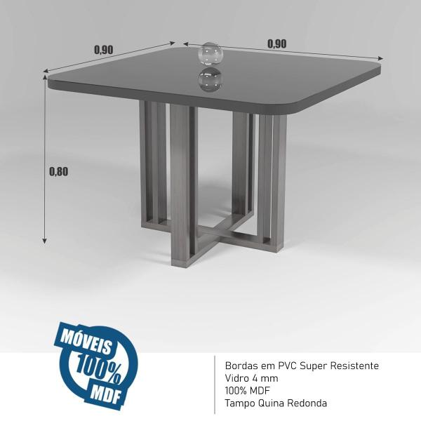 Imagem de Mesa Paola 90x90 MDF/Vidro Bom Pastor