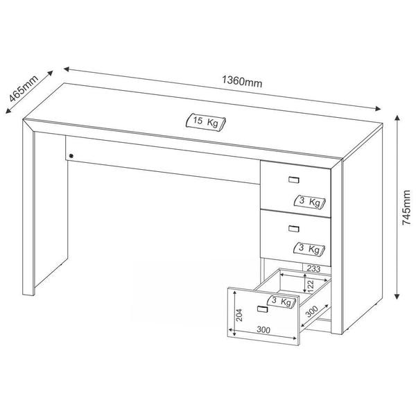 Imagem de Mesa para Computador 3 Gavetas Me4102 Nogal