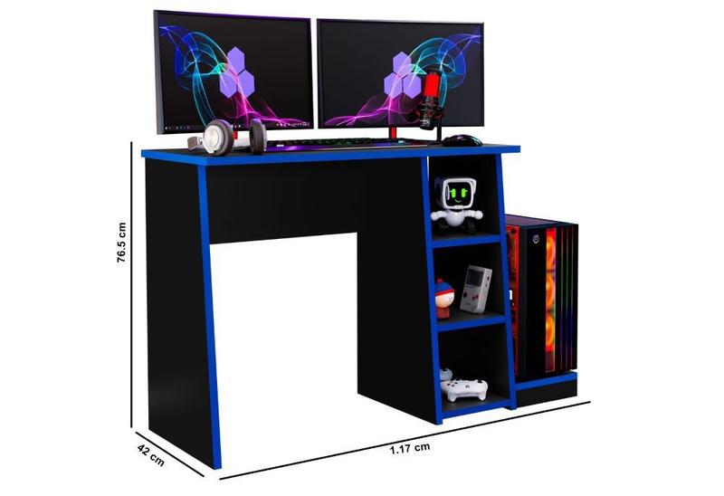 Imagem de Mesa para Computador C/ PRATELEIRAS Gamer RACER - Preto/Azul  RD  LM MOVEIS