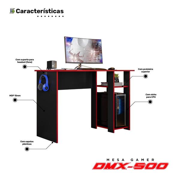 Imagem de Mesa Para Computador DMX-500 108cm PC Gamer Setup Preto Vermelho - Desk Design