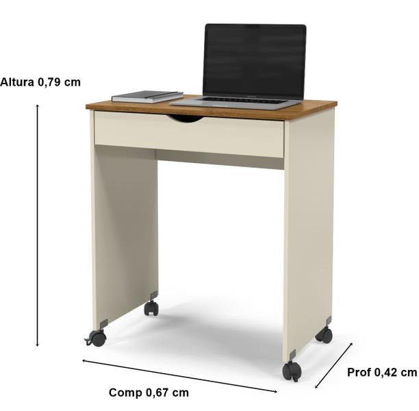 Imagem de Mesa Para Computador e Notebook Veronica com rodizio cor Off white / Freijo  - Comprar Moveis em Casa