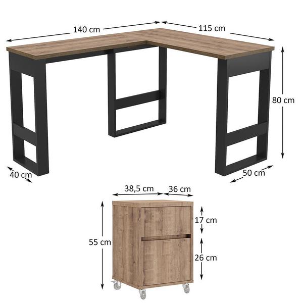 Imagem de Mesa Para Computador em L Com Armário Baixo Chess F04 Preto/Solanum - Mpozenato