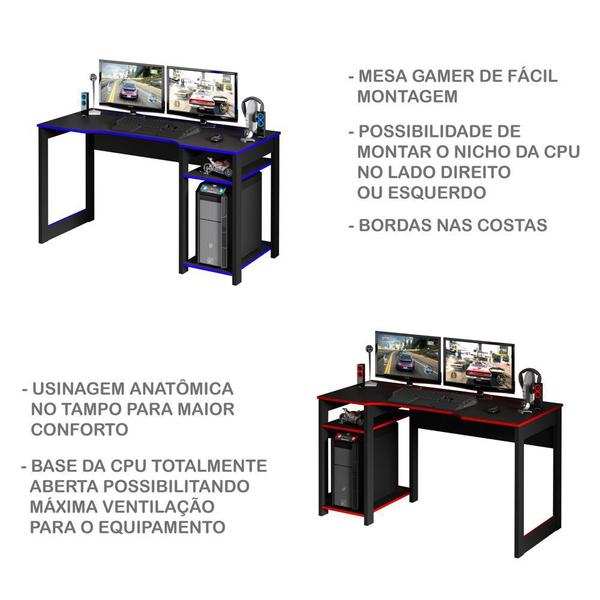 Imagem de Mesa para Computador Gamer 1,36m com Suporte para Monitores ME4152 Tecnomóbili