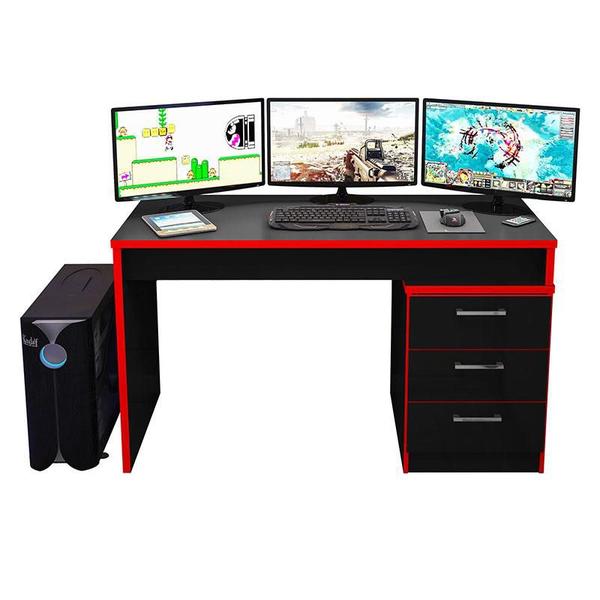 Imagem de Mesa para Computador Gamer Ambiente DRX 5000 Preto Trama Vermelho - Móveis Leão