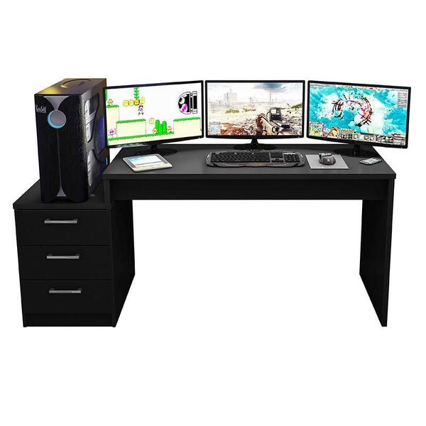 Imagem de Mesa para Computador Gamer DRX 5000 e Livreiro Office com Portas Pequenas Preto Trama - Móveis Leão