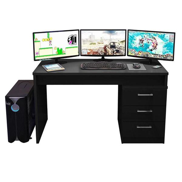 Imagem de Mesa para Computador Gamer DRX 5000 e Livreiro Office Preto Trama - Móveis Leão