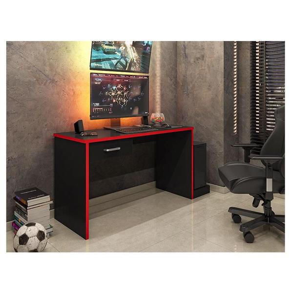 Imagem de Mesa para Computador Gamer DRX 9000 Preto Trama Vermelho - Móveis Leão