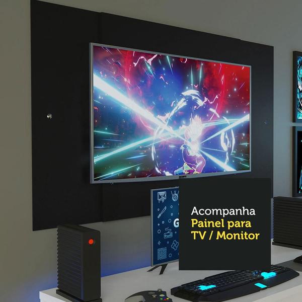 Imagem de Mesa para Computador Gamer e Painel até 58 Madesa - Branco/Preto