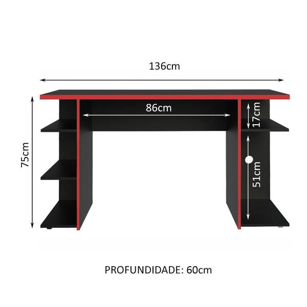 Imagem de Mesa para Computador Gamer Madesa 9409 - Preto/Vermelho