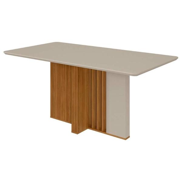 Imagem de Mesa para Cozinha Astrid c/Tampo Madeirado Vidro Curvo 170x90cm Amêndoa/Off White - Lopas