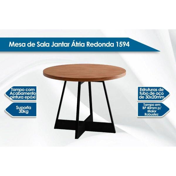 Imagem de Mesa para Cozinha Átria 1594 Redonda Aço c/Tampo Madeirado Redondo 100cm Nogal/preto/preto - Carraro