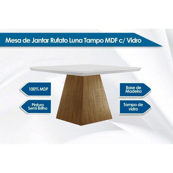 Imagem de Mesa para Cozinha Luna + Tampo Madeirado Vidro Reto 90x90cm Imbuia/Off White - Rufato