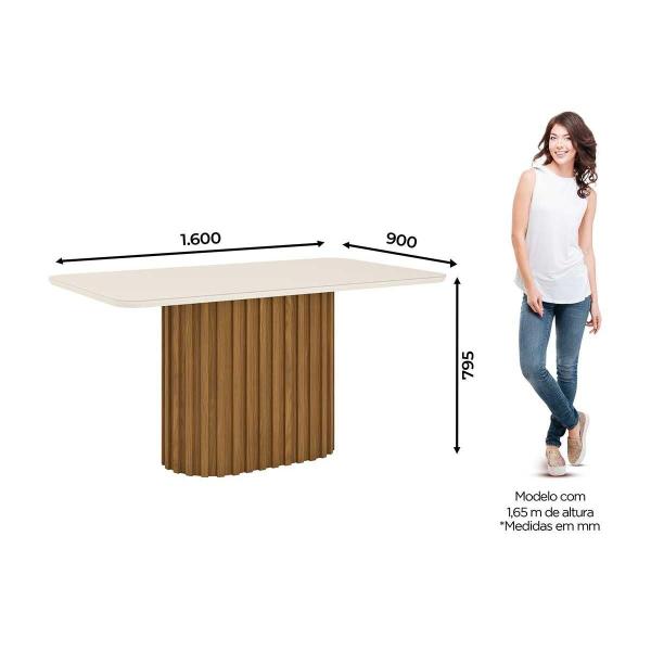 Imagem de Mesa para Cozinha Solana SC68 + Tampo Madeirado Vidro Curvo 160x90cm Nature/Off White - Henn