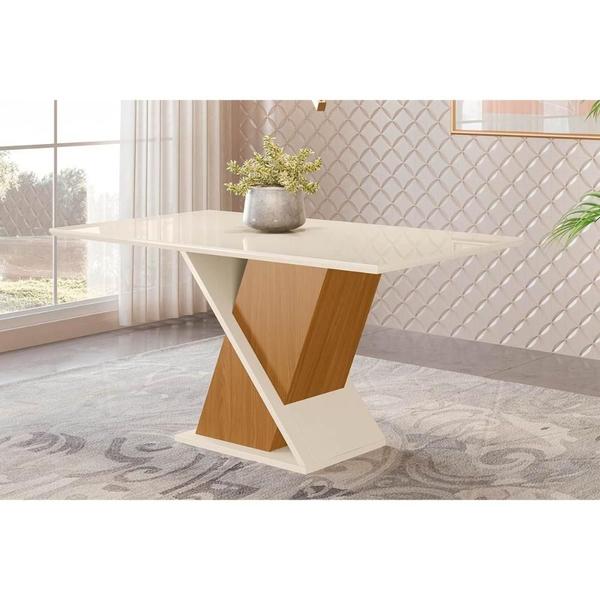 Imagem de Mesa para Cozinha Solus SC28 + Tampo Madeirado Reto 160x90cm Nature/Off White - Henn