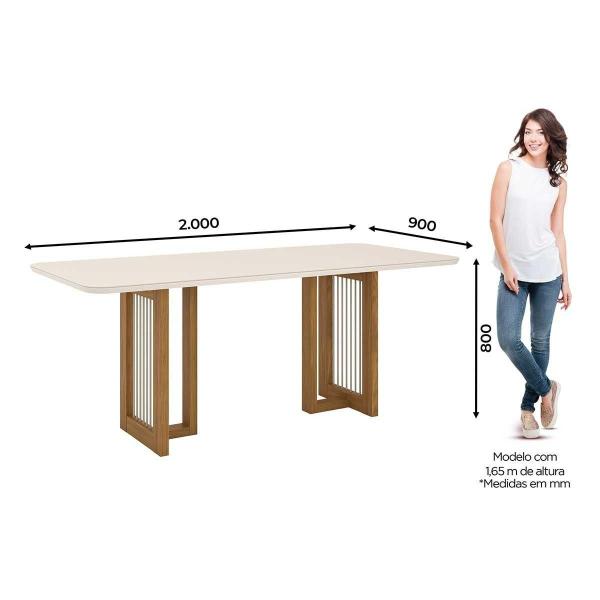 Imagem de Mesa para Cozinha Yara SC77 c/Tampo Madeirado Vidro Curvo 200x90cm Nature/Off White - Henn