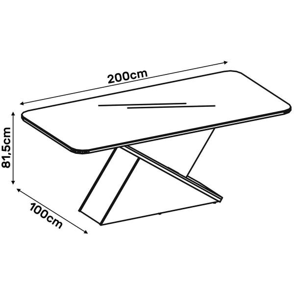 Imagem de Mesa para Cozinha Zafira + Tampo Madeirado Vidro Curvo 200x100cm Cinza Urbano - DJ Móveis