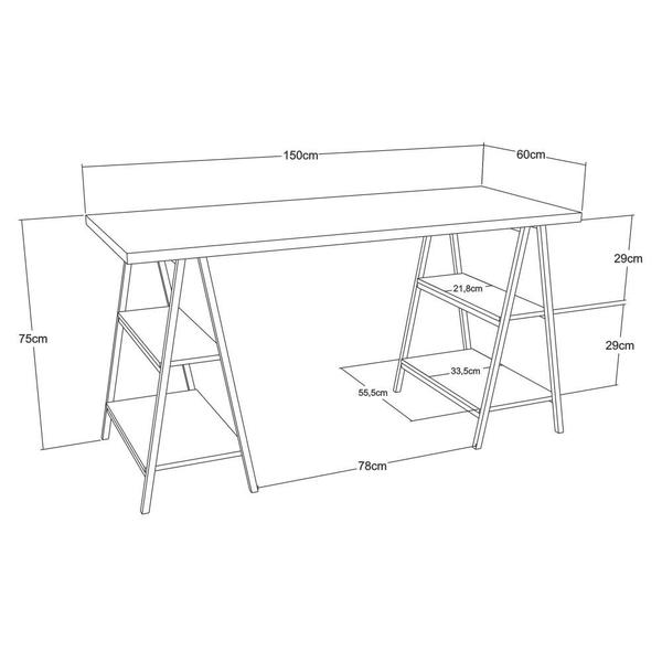 Imagem de Mesa Para Escritório 1,50m Estilo Industrial Cavalete Kuadra