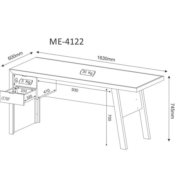 Imagem de Mesa para escritório 2 gavetas me4122 carvalho/pés fendi - tecno mobili