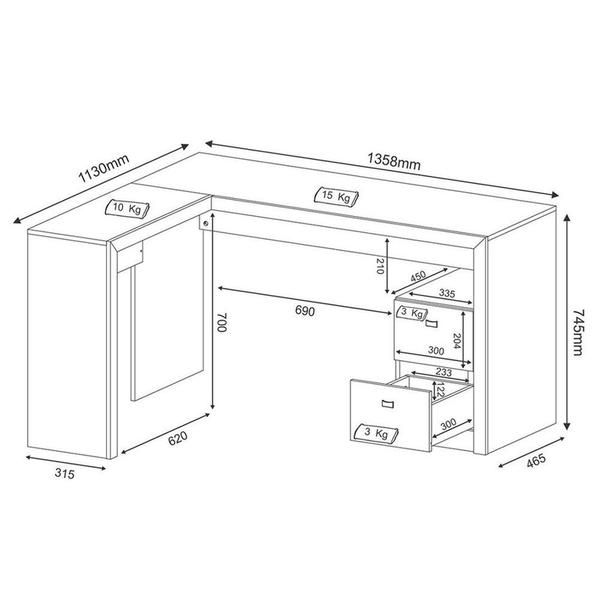 Imagem de Mesa Para Escritório 2 Gavetas ME4129 Preto - Tecno Mobili