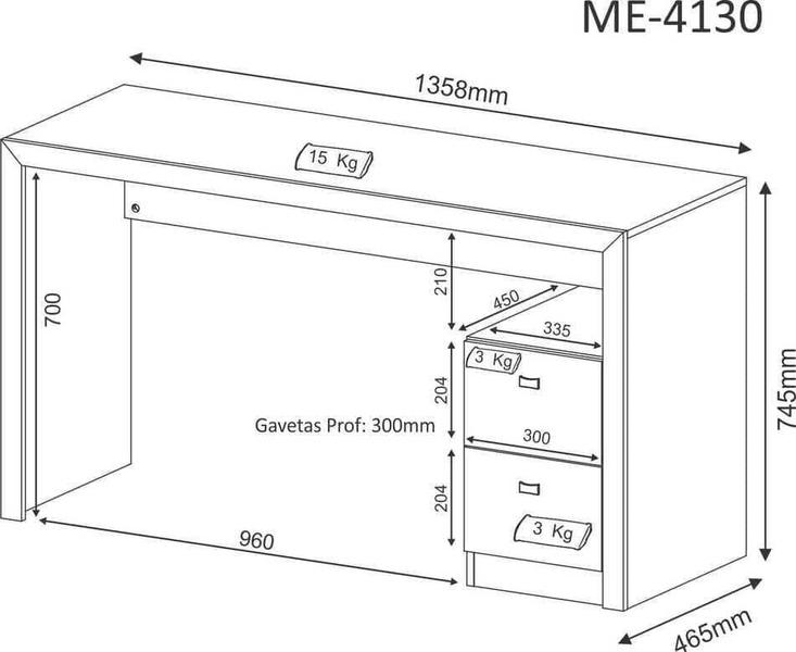 Imagem de Mesa para Escritório com 2 gavetas ME4130 Branco Tecnomobili