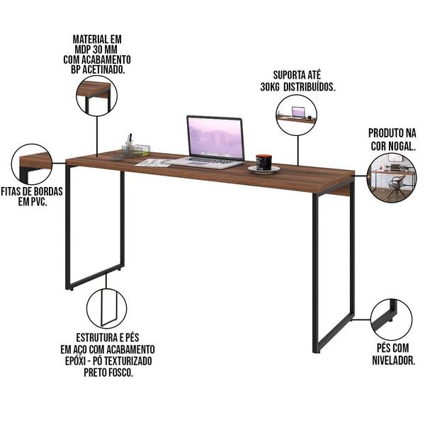 Imagem de Mesa Para Escritório e Home Office Industrial Aspen 150 cm C01 Nogal - Lyam Decor