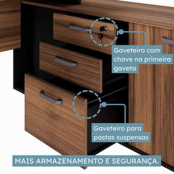 Imagem de Mesa para Escritório em L Dinâmica com Armário Lateral Porta de Correr