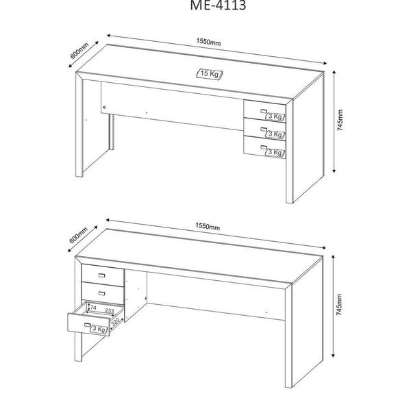 Imagem de Mesa para Escritório Engrossurada 1,55m 3Gav Várias Cores ME4113 Tecnomóbili