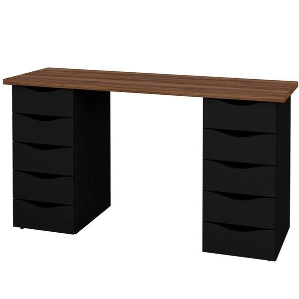 Imagem de Mesa Para Escritório Escrivaninha Due Web Nogal A02 Preto - Lyam Decor