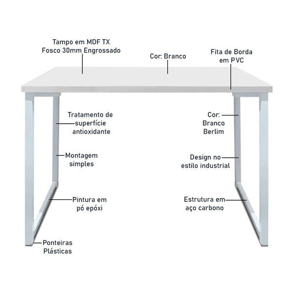 Imagem de Mesa para Escritório Escrivaninha Nova York Estilo Industrial Mdf 120cm Branco e Branco