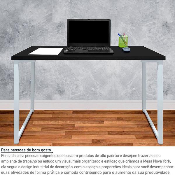 Imagem de Mesa para Escritório Escrivaninha Nova York Estilo Industrial Mdf 120cm Branco e Preto