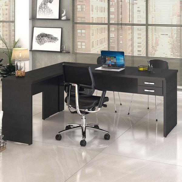 Imagem de Mesa Para Escritório Home Office em L Diretor W30 C01 180x160cm Preto Onix - Lyam Decor