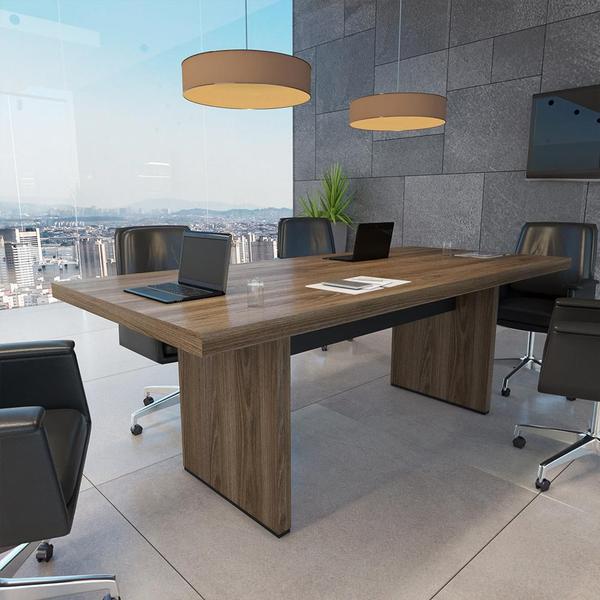 Imagem de Mesa Para Escritório Reunião E Home Office Atria Executiva 204x90cm A02 Castanho Preto - Lyam Decor