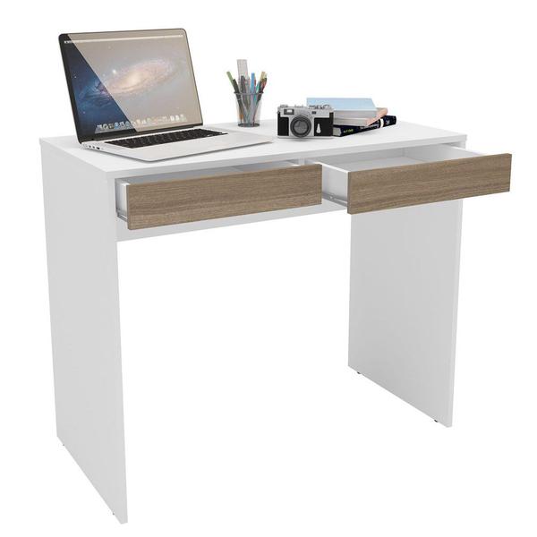 Imagem de Mesa Para Notebook Computador Escrivaninha 2 Gavetas 90cm Tijuca Branco/Castanho - Politorno