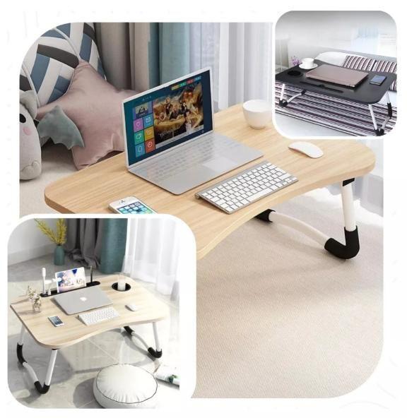 Imagem de Mesa Para Notebook e Tablet Dobrável Portátil 60 Cm Porta Copos Home Office Cama Sofá