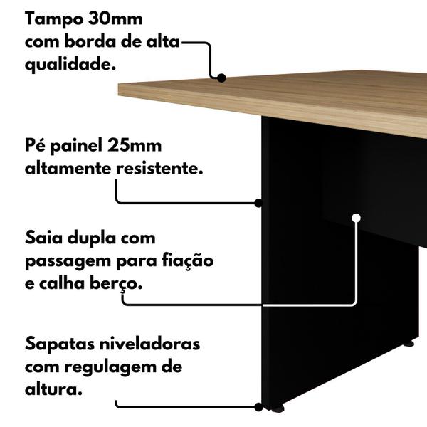 Imagem de Mesa para Reunião Retangular 200x900cm Amadeirado/Preto