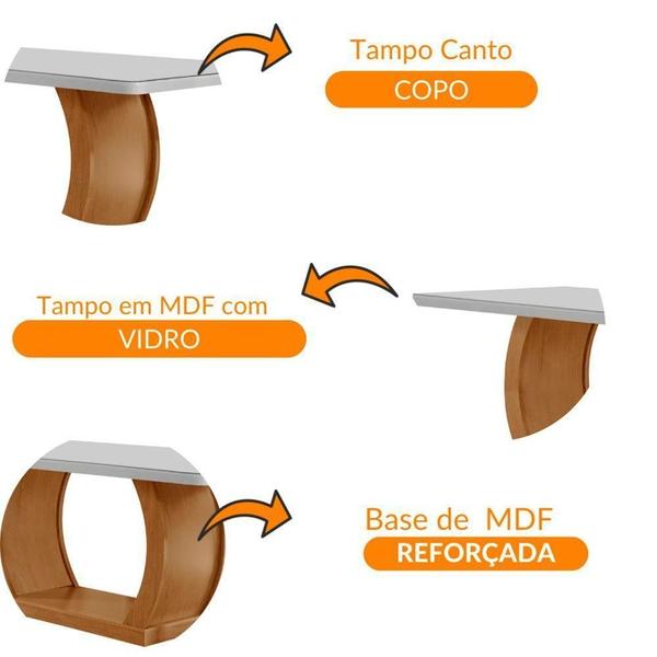 Imagem de Mesa Para Sala De Jantar 180cm Em Mdf E Vidro Com Canto Copo