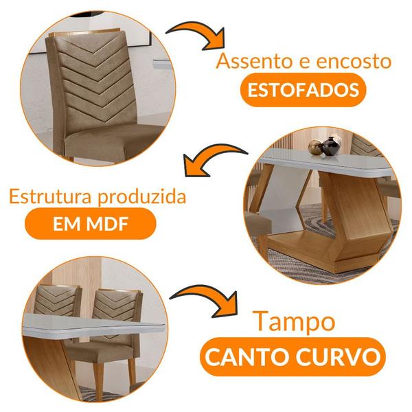 Imagem de Mesa para Sala de Jantar Alvorada 180cm MDF com Vidro Canto Copo e 6 Cadeiras Liz