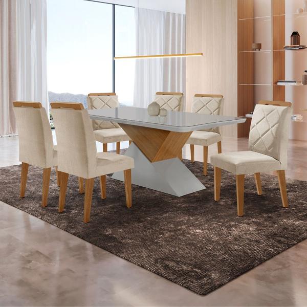 Imagem de Mesa para Sala de Jantar Aster 180cm MDF Canto Copo com Vidro e 6 Cadeiras Melissa