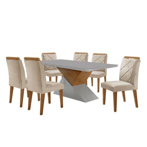 Imagem de Mesa para Sala de Jantar Aster 180cm MDF Canto Copo com Vidro e 6 Cadeiras Melissa