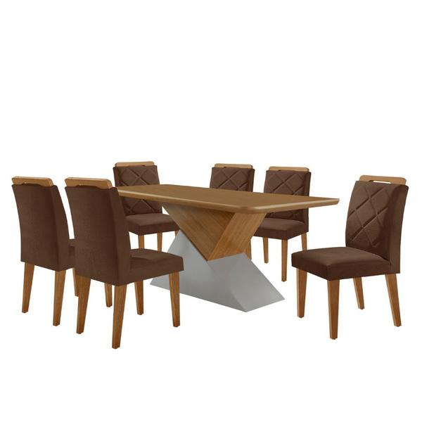 Imagem de Mesa para Sala de Jantar Aster 180cm MDF Tampo Laminado Canto Copo e 6 Cadeiras Melissa