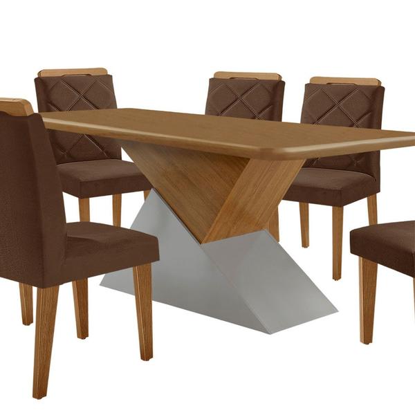 Imagem de Mesa para Sala de Jantar Aster 180cm MDF Tampo Laminado Canto Copo e 6 Cadeiras Melissa