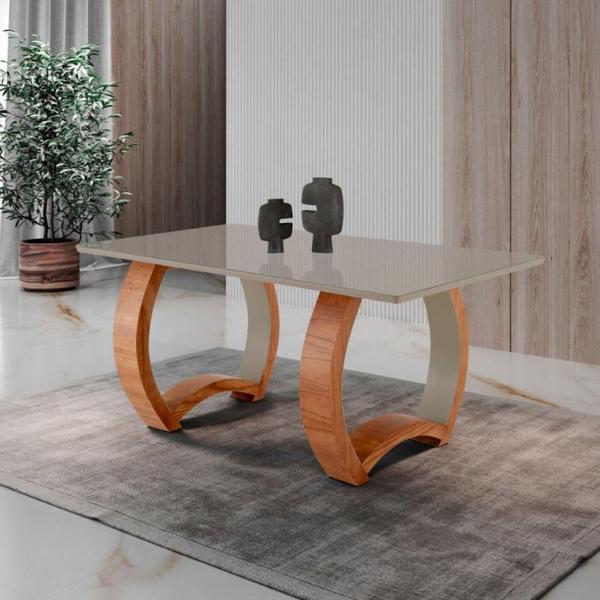 Imagem de Mesa Para Sala De Jantar Bali 180cm Moderna Mobília Cinamomo Com Champanhe-champanhe