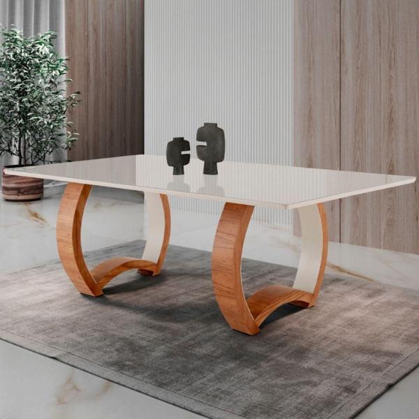 Imagem de Mesa Para Sala De Jantar Bali 220cm Moderna Mobília Cinamomo Com Off White-off White