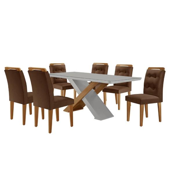 Imagem de Mesa para Sala de Jantar Carol 180cm MDF Canto Copo com Vidro e 6 Cadeiras Carol