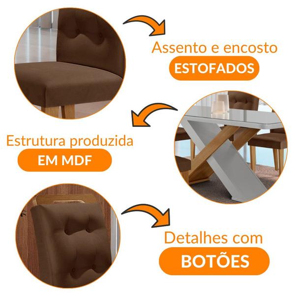 Imagem de Mesa para Sala de Jantar Carol 180cm MDF Canto Copo com Vidro e 6 Cadeiras Carol